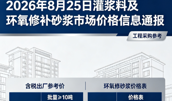 辽阳2026年8月25日灌浆料及环氧修补砂浆市场价格信息通报